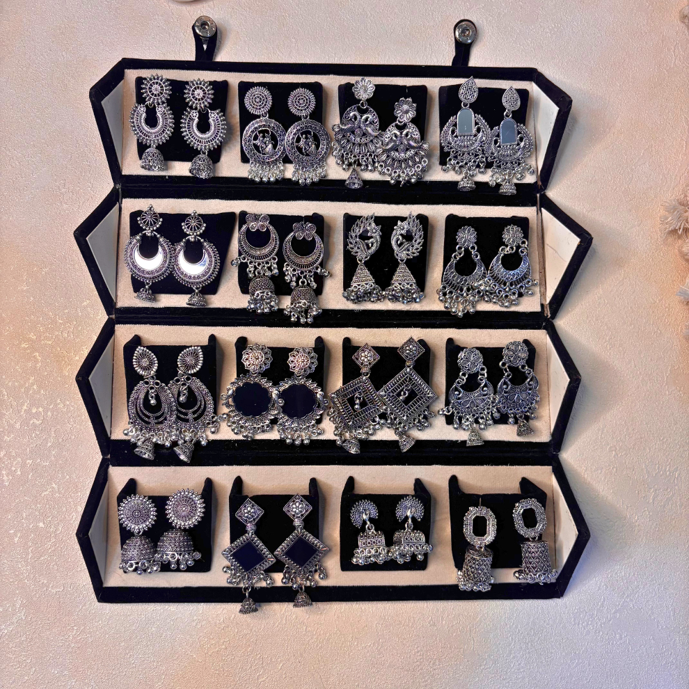 16 Premium Silver Jhumka Set