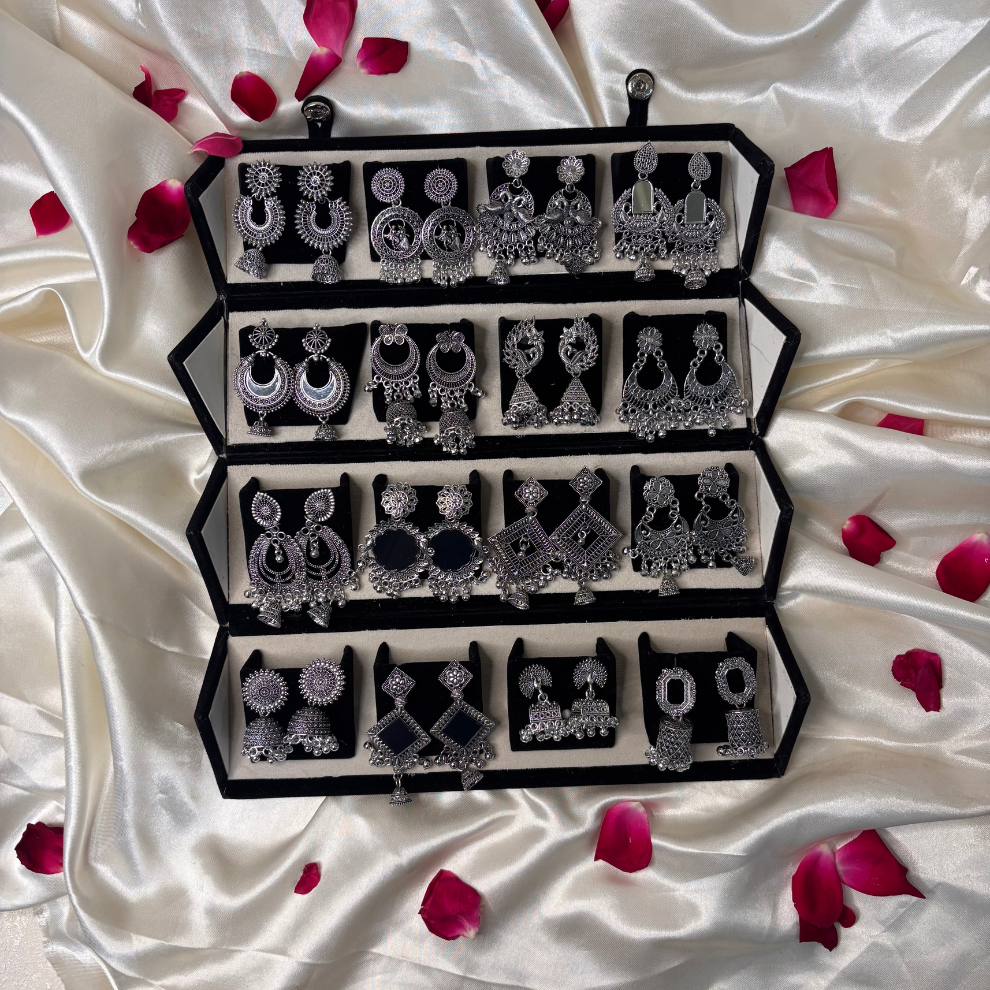 16 Premium Silver Jhumka Set