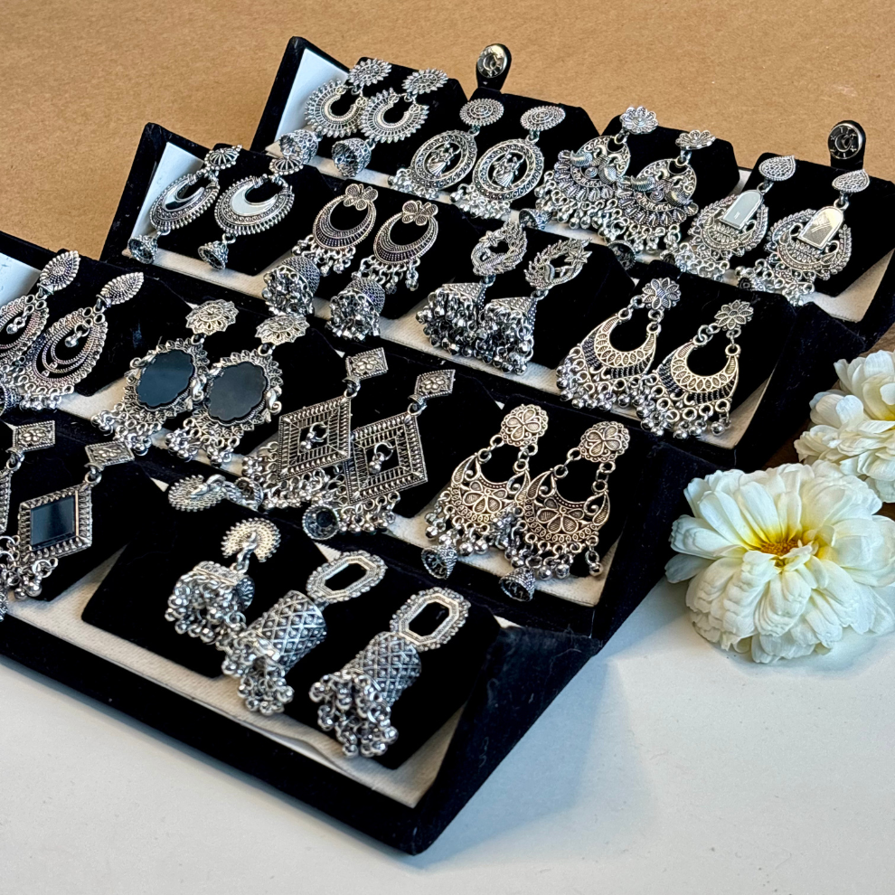 16 Premium Silver Jhumka Set