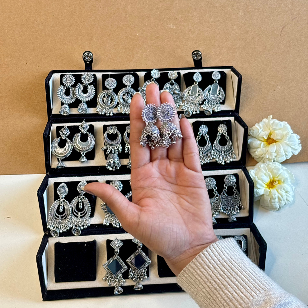 16 Premium Silver Jhumka Set