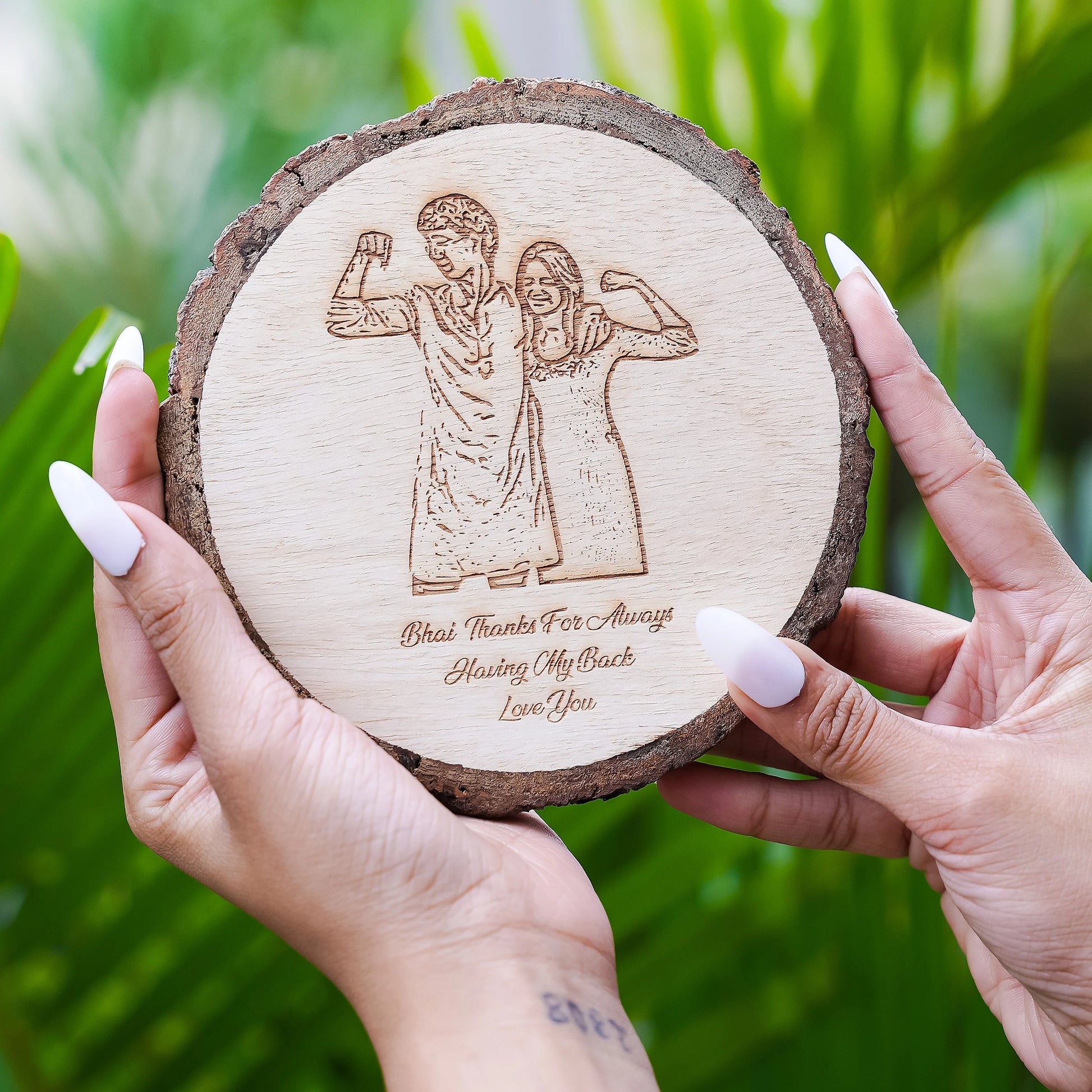 Natural Wooden Engraved Photo Frame with Free Stand